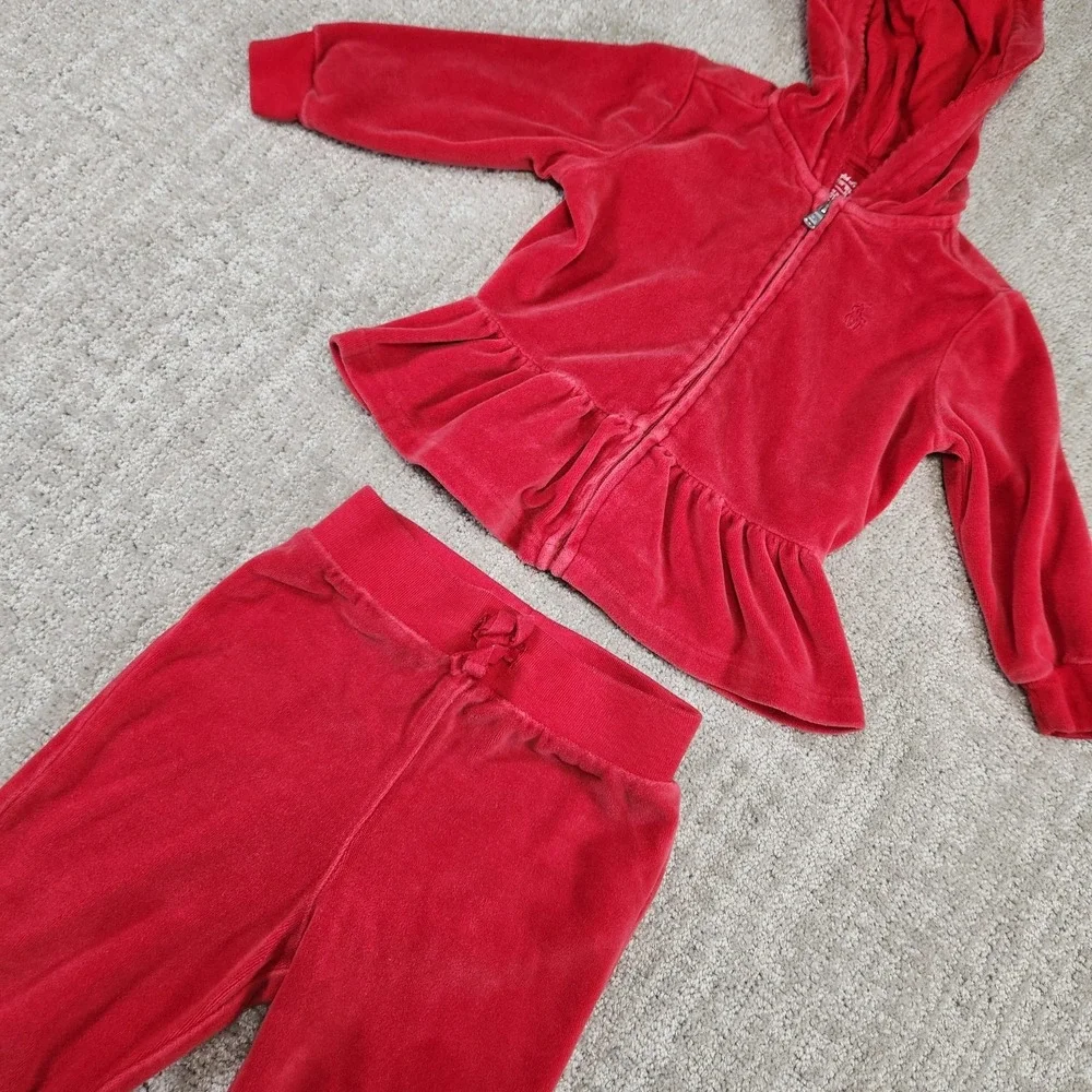 Ralph Lauren Track Suit Baby 12 Months Red Velour Hoodie Full Zip Joggers Infant